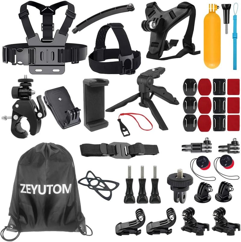 ZEYUTOM 40-in-1 Action Camera Accessories Kit for Gopro Hero 13 12 11 10 9 8 7 6 5 4 3, Chest Strap for DJI OSMO Action 5 PRO 4 3 2, Accessory Set for insta360 X4 X3, for AKASO/SJCAM, With mobile phone holder - Image 1